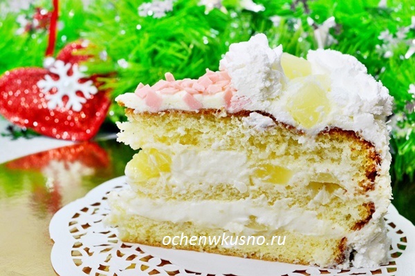  Бисквитный торт с ананасами «Пина колада» — тающее  во рту объедение